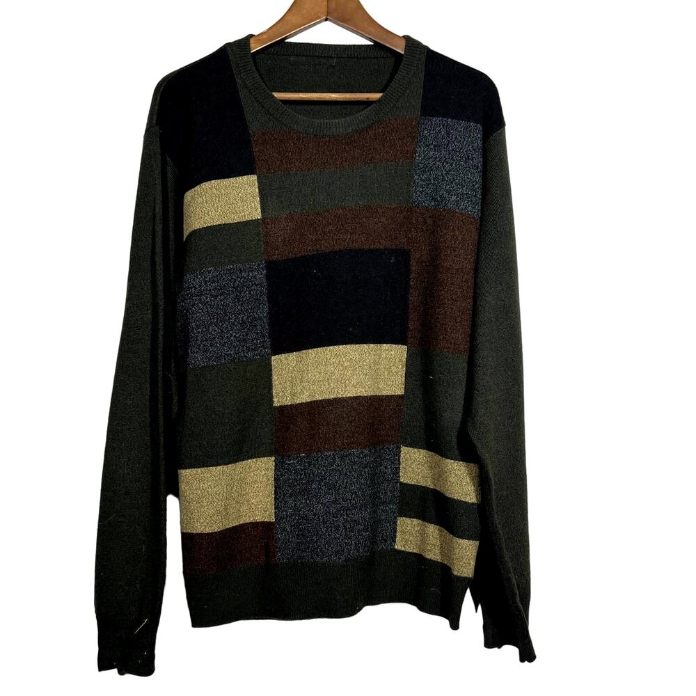 Vintage 90s Crewneck Dad Sweater Geo Long Sleeve Block Soft - L